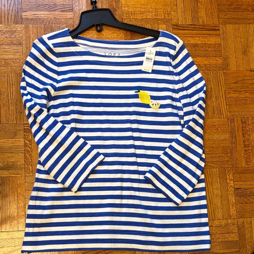 LOFT Nautical Striped Top with Lemon Accent